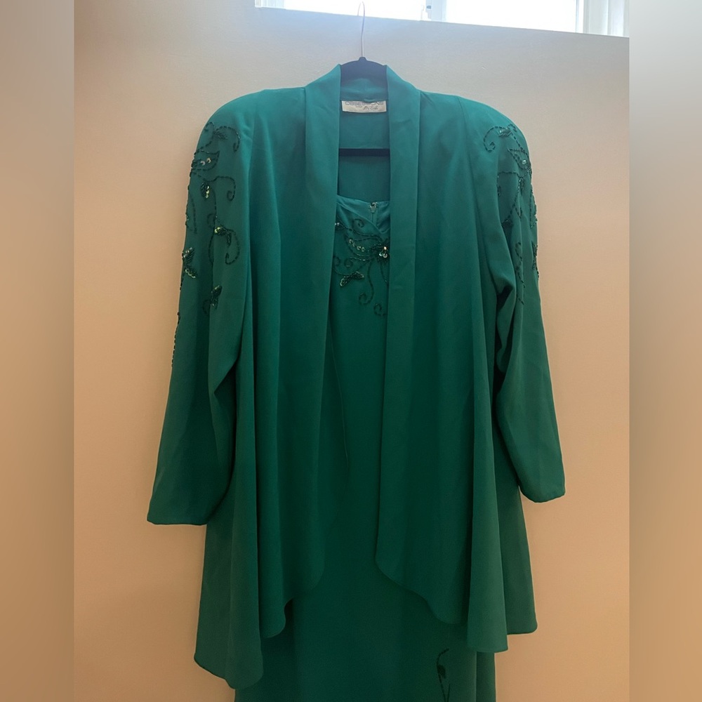 VINTAGE DESIGNER EVENING JACKET - teal beaded- matching dress available